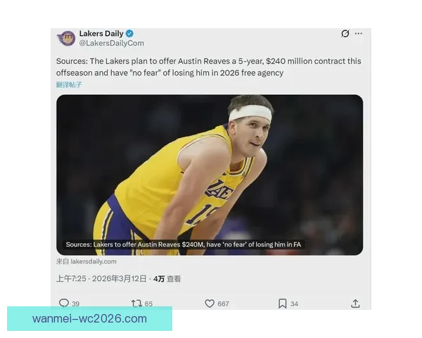 今夏多支球队欲挖角湖人球员 可能为里夫斯开出顶薪级短期合同